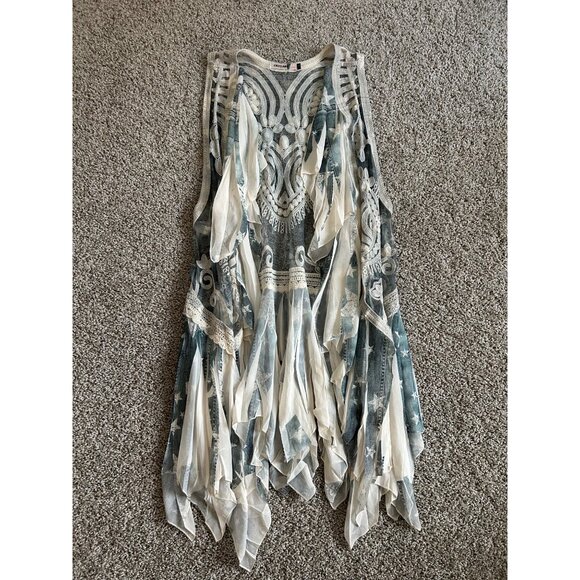 Origami By Vivian Womens Sz XL/L Sheer Lace Vest Draped Hem & Embroidered Detail - Picture 8 of 13